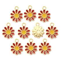 Подвески Цветок, Сплав и Эмаль, Цвет: Красный, Цвет Металла: Светлое Золото, Размер: 14х12х2мм, Отверстие: 1.6мм, (УТ100030848)
