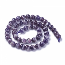Намистини Натуральний Шевронний Аметист, на нитках, Круглий, 8мм, Отвір 0.8мм, близько 45шт/36см/нитка (УТ100030867)