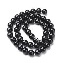 Намистини Натуральний Чорний Онікс Клас А Круглі, 8мм, Отвір 1мм, близько 45шт/36см/нитка, (УТ100030870)