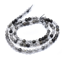 Бусины Натуральный Черный Рутиловый Кварц, На нитях, Круглые, 4-4.5мм, Отверстие 0.5мм, около 96шт/37см/нить (УТ100030434)