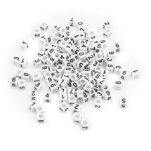 Бусины Акриловые, Микс Цифр и Сердце, Кубики, Цвет: Белый, Размер: 6х6х6мм, Отверстие 3.5мм, около 140шт/25г, (УТ100030439)