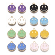 Набор Подвески Смайл, Эмаль, Цвет Металла: Розовое Золото, Размер: 14.5х12х1.5мм, Отверстие: 1.5мм, 16шт/набор, 8 цветов по 2 шт, (УТ100030884)