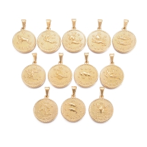 Набор 12шт Подвески Знаки Зодиака, Нержавеющая Сталь, Позолота 18К, 29х25х3.2мм, Отверстие 9х4.5мм, 12 знаков / набор, (УТ100030941)