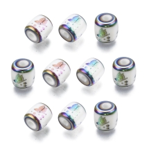 Бусины Стекло Гальваника с Узором Бабочка, Колонка, Цвет: Разноцветный, Размер: 11.5х11.5мм, Отв. 2.5мм, (УТ100030997)