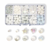 Набор для Изготовления Украшений, Белый, 130х65х23мм, Отсек 29х23х21мм, Бусины 4-10х3-9мм, Отверстие1-2мм, около 711шт/набор, (УТ100031032)