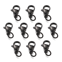 Застежка Карабин-Лобстер с Соединительным колечком, Нержавеющая Сталь, Гальваника, Цвет: Черный, Размер: 12х7х3.5мм, Отверстие 3мм, Колечко 5х0.6мм, (УТ100031037)