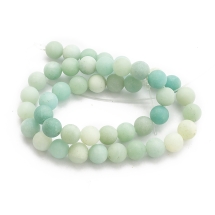 Бусины Натуральный Амазонит, На нитях, Круглые, Класс А, Морозный Стиль, Размер: 8мм, Отверстие 1мм, около 44шт/35.5см/нить, (УТ100031062)