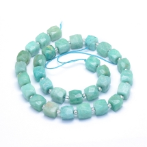 Бусины Натуральный Амазонит, Граненые, На нитях, Куб, Класс АВ, Размер: 9~10.5x9~10.5x9~10.5мм, Отверстие 0.6мм, около 30шт/37см/нить, (УТ100031077)