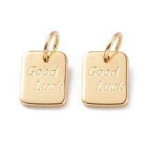 Подвески Латунь, Прямоугольные, "Good Luck", Стойкое Покрытие Золото 18К, Размер: 9х7х1мм, Соединительное колечко 5х1мм, Внутренний диаметр 3мм, (УТ100031175)