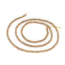 Бусины Гальваника Стекло, Граненые, Рондель, Покрытие, Цвет: Золото, Размер: 2х1.5мм, Отв-тие: 0.6мм, около 210-218шт/33-34см/нить, (УТ100031219)