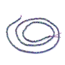 Бусины Гальваника Стекло, Граненые, Рондель, Покрытие, Цвет: Радужный, Размер: 2х1.5мм, Отв-тие: 0.6мм, около 210-218шт/33-34см/нить, (УТ100031224)