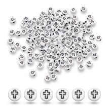 Бусины Акрил Непрозрачные с Крестом, Плоские Круглые, Цвет: Белый, Размер: 7х4мм, Отв.1.8мм, 180шт/25г, (УТ100031231)