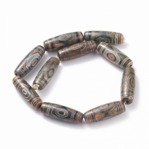 Намистини Натуральний Агат Дзі, 3 Очі, Рис, Термозабарвлені, Колір: Кава, 29-30.5х9-12мм, Отвір 2.5мм, близько 9шт/30см/нитка, (УТ100031293)