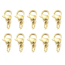 Застежка Карабин-Лобстер с Соединительным Колечком, Нержавеющая Сталь, Золото, 11х7х3мм, Отверстие 3мм, 10шт/упак, (УТ100031332)