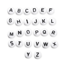 Набор Бусины Акриловые Буквы Плоские Круглые, Английский Алфавит, Белый, 7х4мм, Отверстие 1мм, 20 комплектов, (УТ100031280)