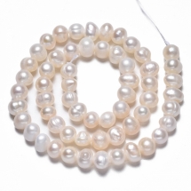 Жемчуг Натуральный Пресноводный Барочный Бусины, Белый Перламутр, 5.5-6.5x6.5-8мм, Отверстие 0.7мм, около 56шт/33см/нить, (УТ100031392)