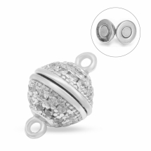 Застежка Магнитная Латунь с Фианитами Круглая, Платина, 13.5х8.5мм, Отверстие 1.2х1.4мм, (УТ100031410)
