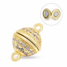 Застежка Магнитная Латунь с Фианитами Круглая, Золото, 13.5х8.5мм, Отверстие 1.2х1.4мм, (УТ100031411)