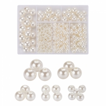 Набор Жемчуг Бусины Акриловые Круглые, Слоновая Кость, Контейнер 120х89х24мм, Отверстие 7мм, Бусины 4-12х3.5-11.5мм, Отверстие 1-2.7мм, 5 размеров, около 497шт/набор, (УТ100031418)